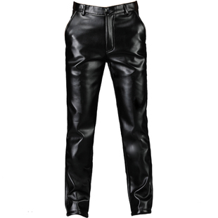 男士春秋季皮裤中老年PU皮长裤子直筒宽松爸爸装防水防油耐磨单层