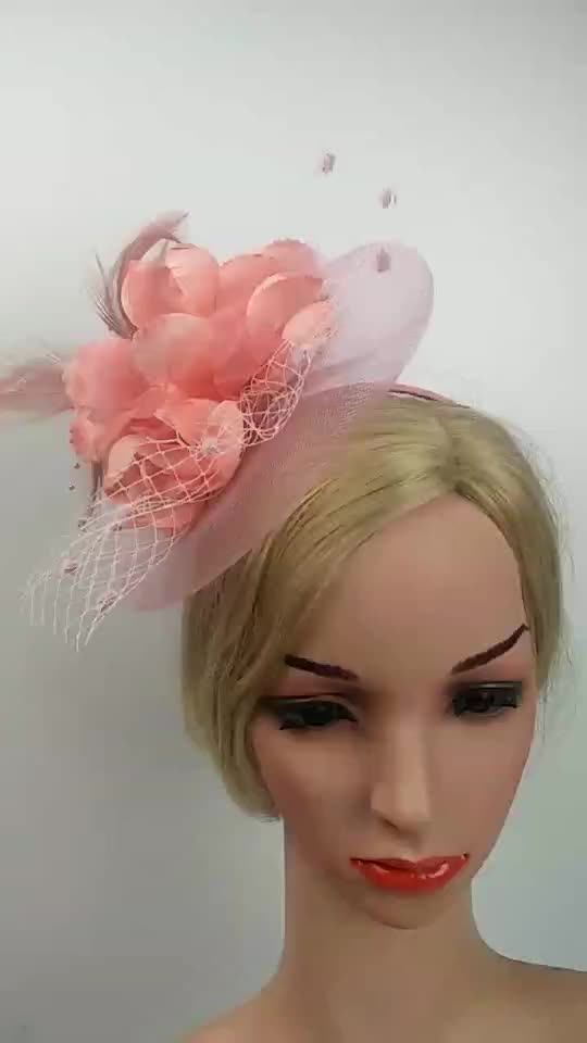 Halloween Orange Flower Fascinator Hats Women With Veil Feather