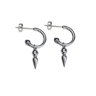 潮男S925纯银耳钉姜丹尼尔个性复古半圈耳环GD同款子弹头锥形耳扣