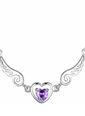 【杀死玛丽苏】美式复古爱心紫钻锁骨链vintage天使翅膀项链包邮