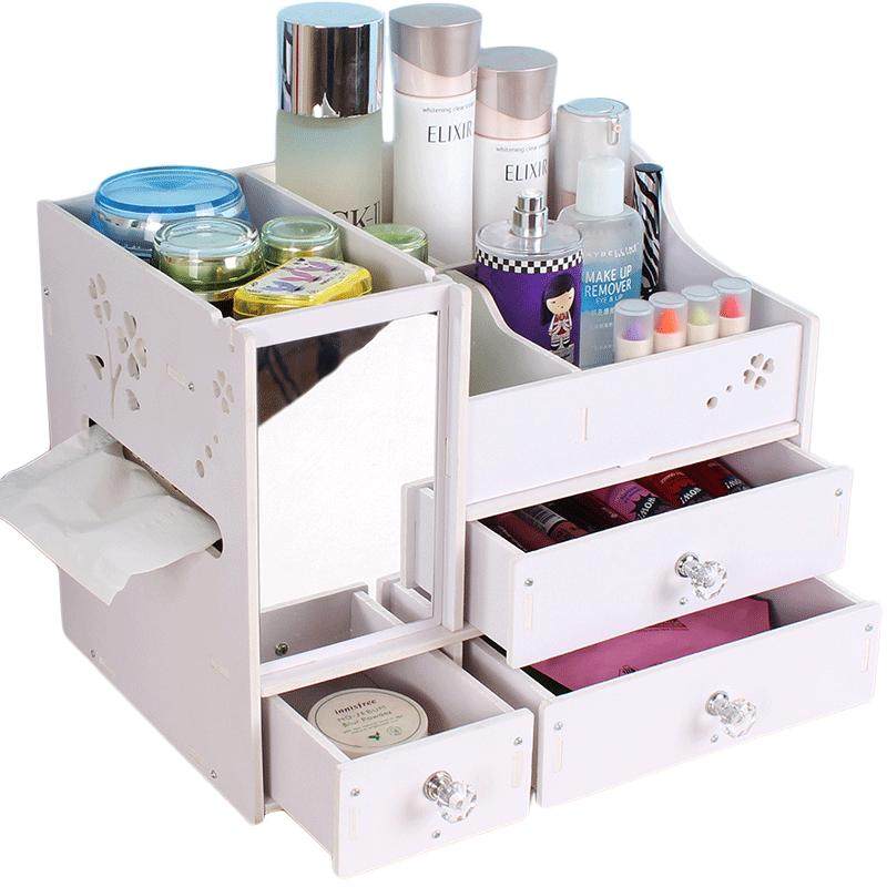 茵派桌面塑料带镜子化妆品收纳盒