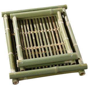 竹制托盘原竹托盘田园风竹餐盘方形青竹盘茶盘竹果盘点心篮竹菜盘