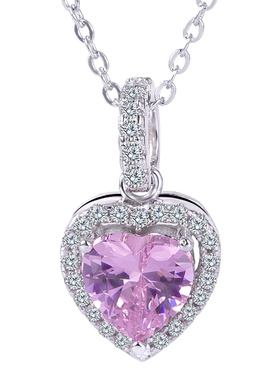 粉色单钻爱心形韩版气质银项链