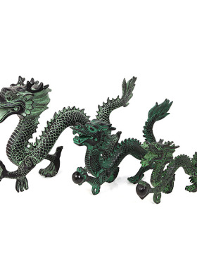 包邮青铜器龙抓珠摆件青龙