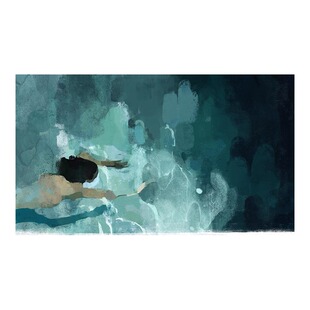 世界名画人物抽象游泳装饰画人像油画墨绿色挂画人体裸艺术横版