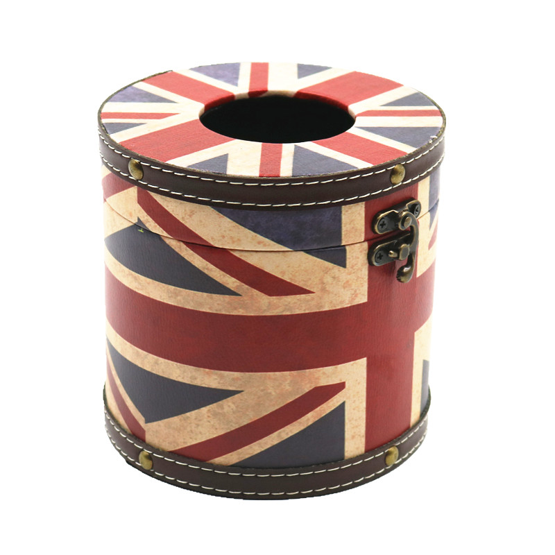 创意西洋复古经典英伦英国米字国旗皮革圆筒圆形卷纸抽纸巾盒摆件