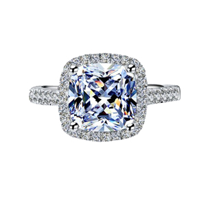 福大生 80分垫形公主方钻石结婚戒指18K白金一克拉钻女戒