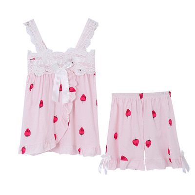 学生性感吊带绵绸冰丝两件套睡衣