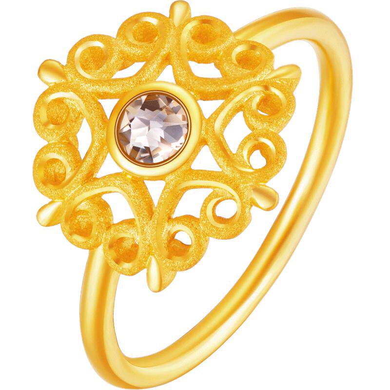 justgold镇金店万花同艳黄金戒指精致版1726911Y