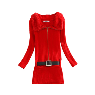 针织连衣裙女春秋季温柔甜辣长袖修身毛毛领包臀裙性感百搭打底裙