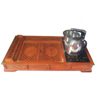 红木茶盘黄花梨木四合一茶具带电磁炉套装大号排水托盘实木质茶台