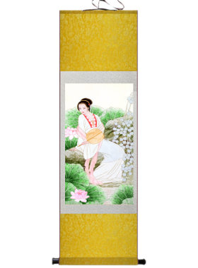 茶楼中式月光仕女风水仙鹤国画