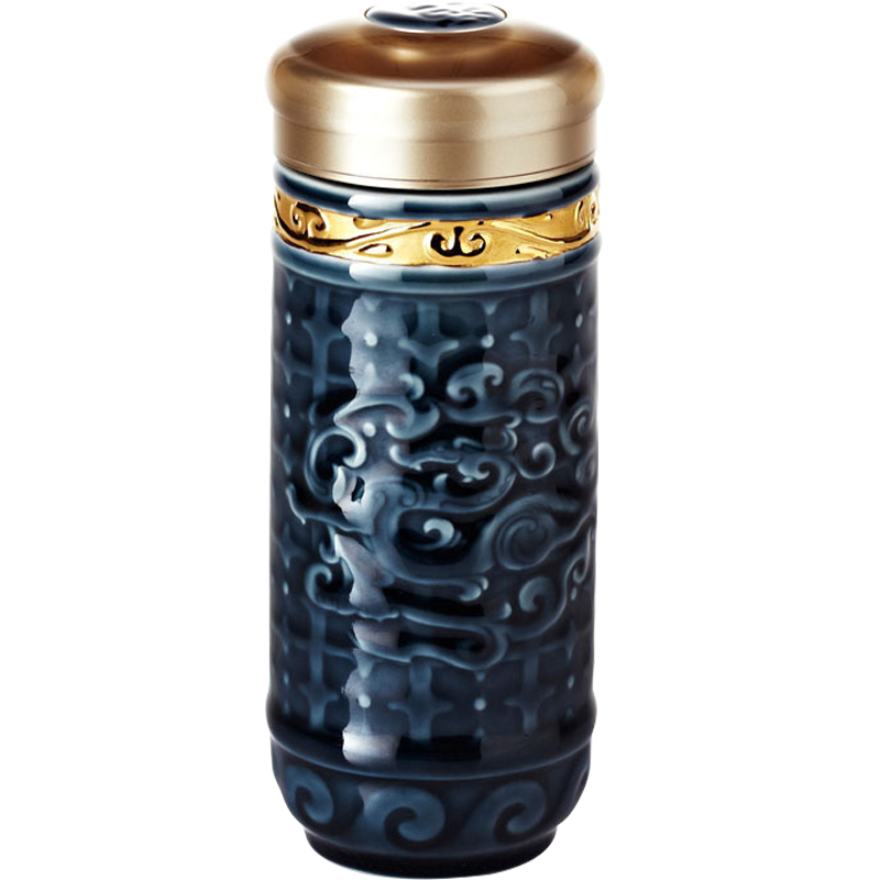 乾唐轩活瓷杯鎏金势在必得皇家骏马2入礼盒套装陶瓷水杯子男礼品