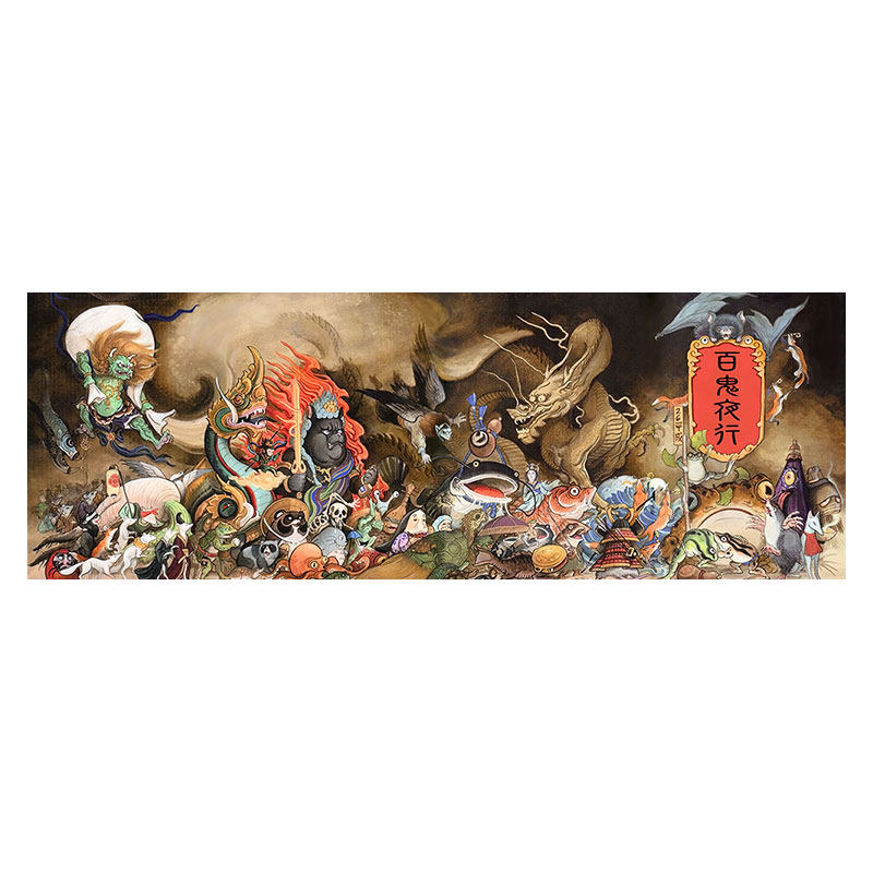 百鬼夜行壁纸浮世绘装饰壁画刺青工作室纹身店装修风格图背景墙纸_虎窝淘