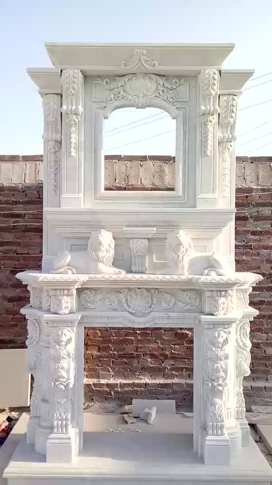 Home Decor Luxury Double Storey Beige Figure Statue Marble Fireplace