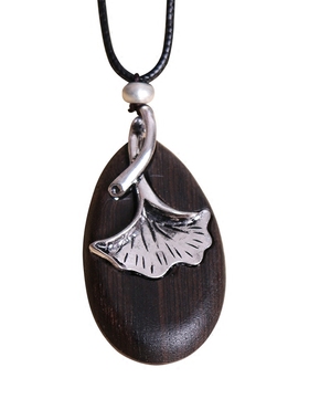 项链民族风檀木文艺银杏叶挂件