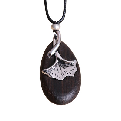 项链民族风檀木文艺银杏叶挂件