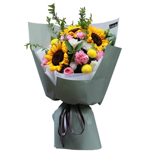 西安情人节向日葵鲜花束同城速递韩式混搭花店上门送父亲节毕业季