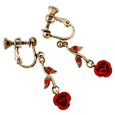 复古耳夹osewaya红色玫瑰礼物