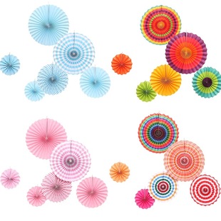 节日卖场装饰幼儿园空中挂件金店商场店铺新年场景氛围布置纸扇花