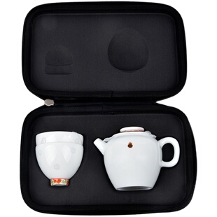 景德镇玉柏玲珑陶瓷器一壶两杯户外泡茶旅行茶壶便携茶具套装二人