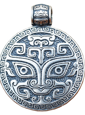 饕餮纹兽面纯银吊坠项链