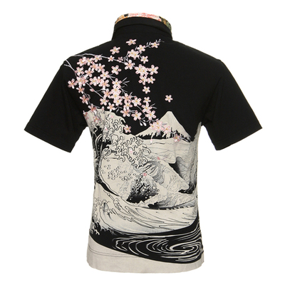 浮世绘波浪印花双层领短袖T恤