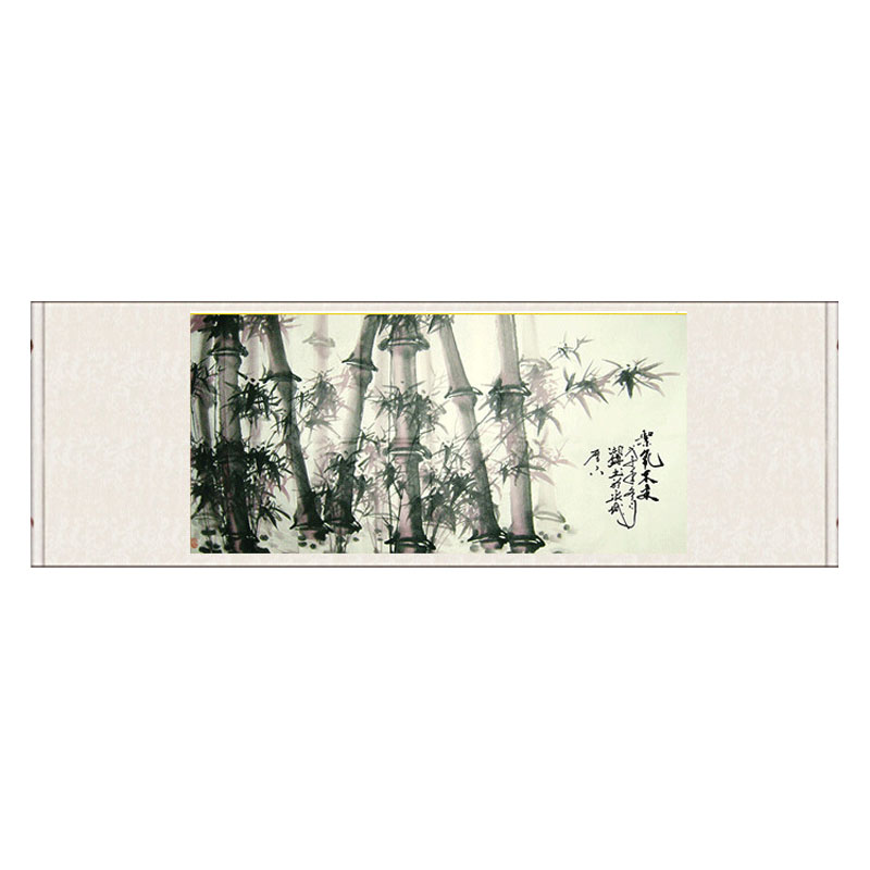 水墨画竹子国画紫气东来办公室装饰画丝绸画宣纸壁画定制横幅花鸟
