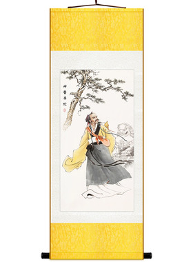 华佗画像 中医名医人物挂图 医院诊所装饰画墙画 复古丝绸卷轴画