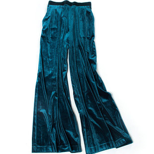 福利清 显瘦显高 半松紧高腰丝绒裤子女春秋新款 宽松阔腿长裤