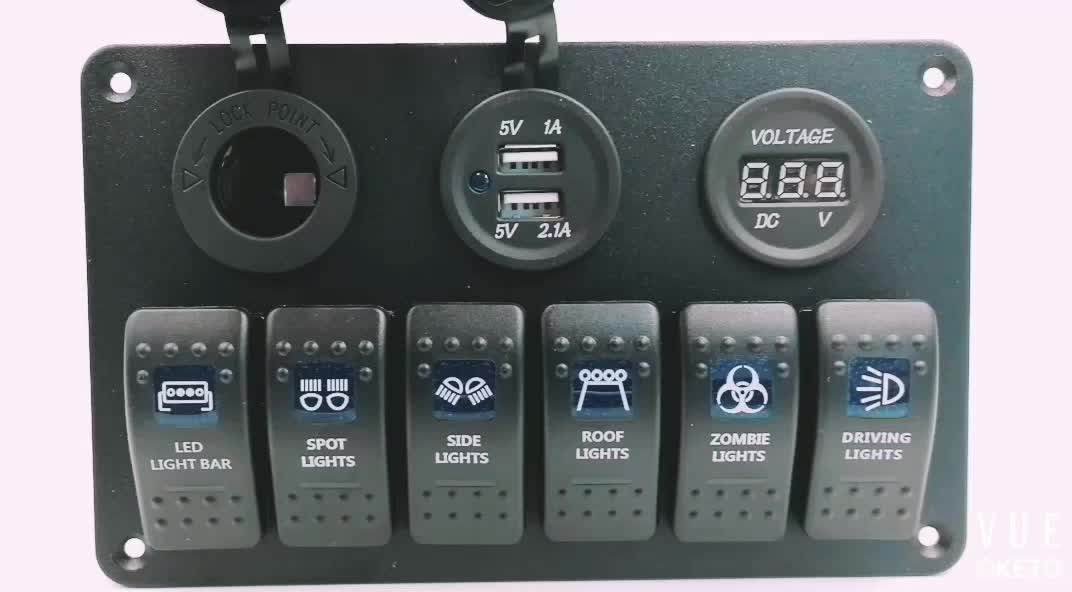 6 Gang Aluminium Rv Boat Marine Rocker Switch Panel With Circuit