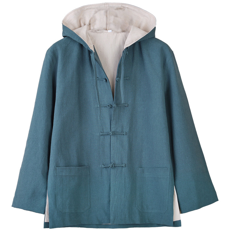 棉麻男青年春秋款风衣斗篷居士服