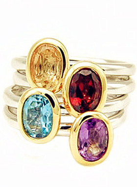 闺蜜屋北欧戒指天然紫水晶瑞士蓝