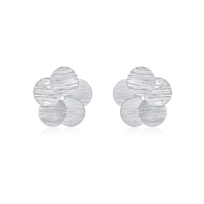 银色拉丝五瓣花高级感百搭耳环