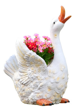 卡通风天鹅花缸树脂鸭子装饰摆件