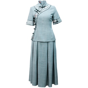 职业套装女旗袍套装裙两件套年轻款复古中国风套装民国风复古女装