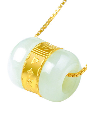 女士路路通转运珠玉坠足金项链