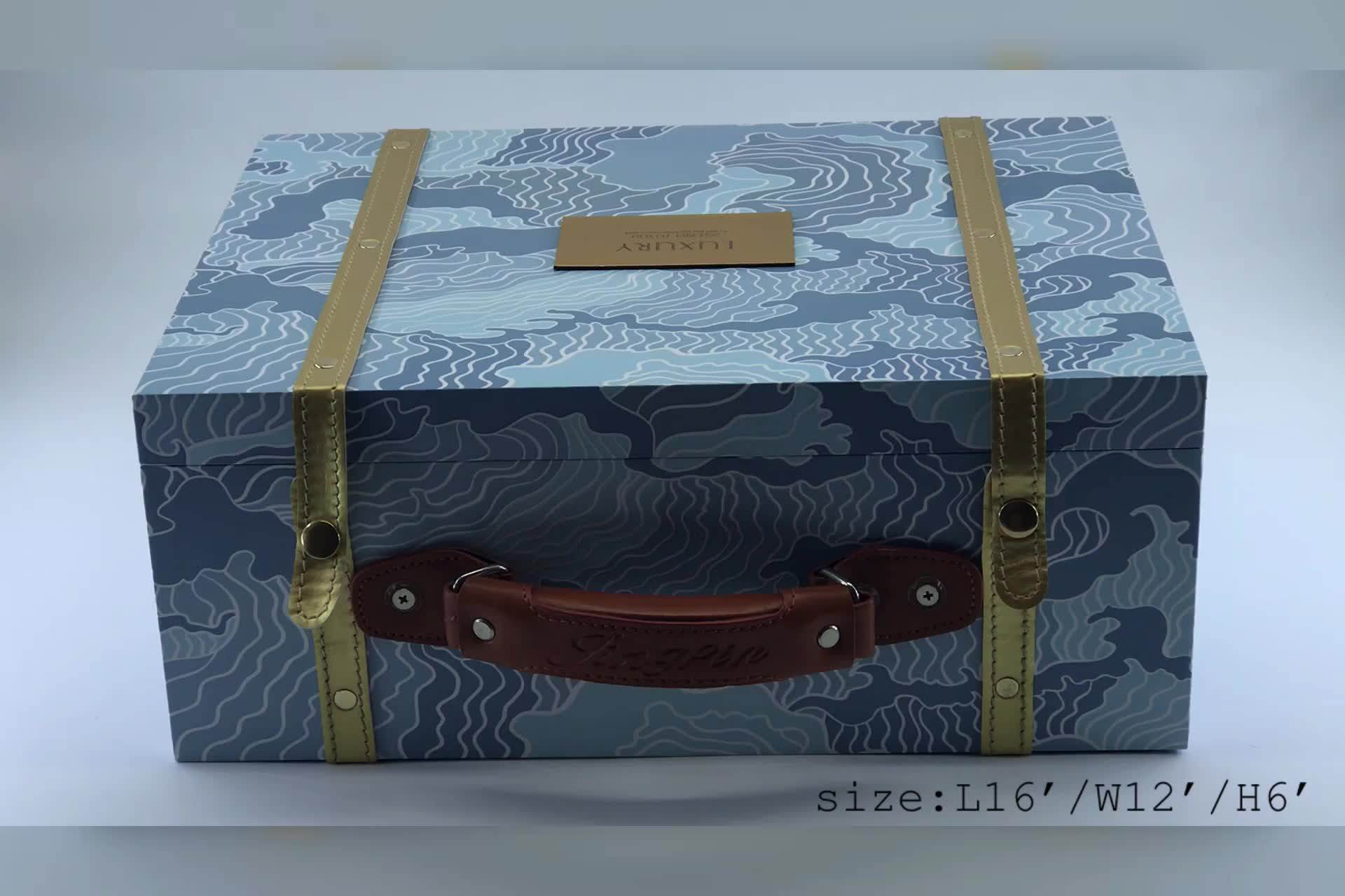 Large Luxury Blue Cardboard Paper Gift Box With Handle For Bedding Set