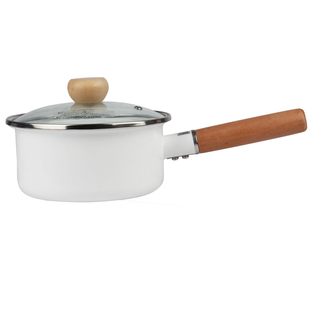 珐琅 日式14-18cm玻璃盖包边单柄锅可爱汤锅搪瓷锅 加厚珐琅奶锅