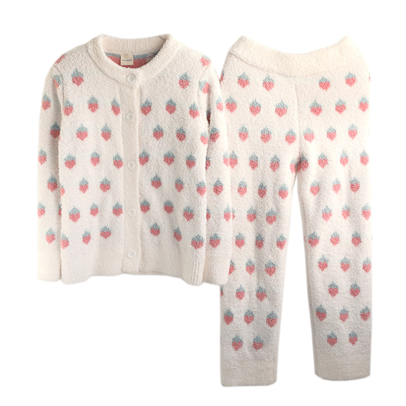 厚实草莓开衫纽扣居家服睡衣套装