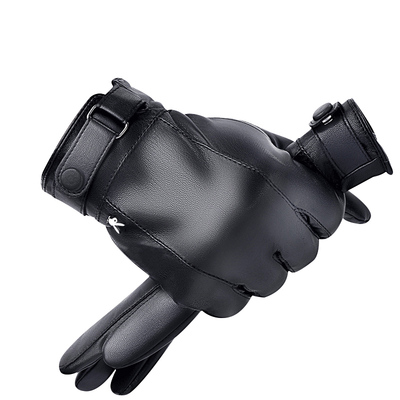 花花公子皮手套加绒加厚可触屏