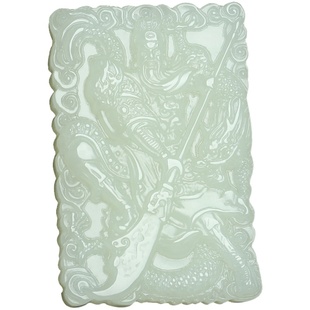 天然新疆和田玉白玉关公吊坠忠义关二爷武财神关羽挂件男女款项链