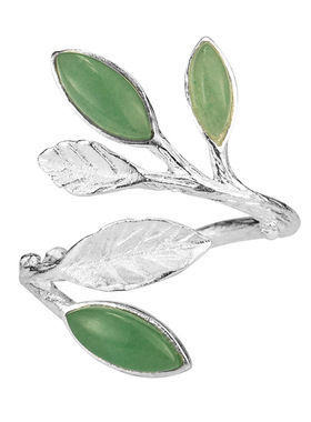 复古风树叶子纯银手工饰品戒指环