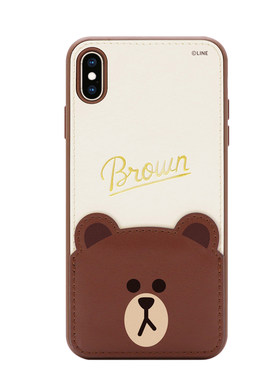 line friends布朗熊iPhone xs max烫金皮革套XR苹果X插卡手机壳女