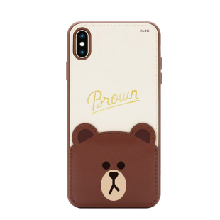line friends布朗熊iPhone xs max烫金皮革套XR苹果X插卡手机壳女