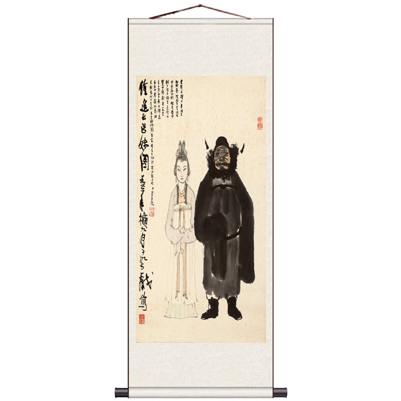 李可染孩童骑牛观瀑图风水挂画山水画茶楼装饰画名家字画挂画牧牛