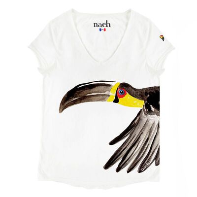 NACH猫咪手绘动物V领女短T恤