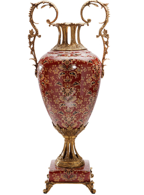 双美花插彩绘陶瓷奢华陈设摆件