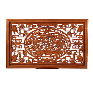 定制东阳木雕香樟木装饰画长方形挂件镂空装饰摆件实木雕刻壁挂