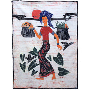 布壁挂蜡染画收获云南手工艺布画民族工艺品餐厅酒吧装饰傣族风格